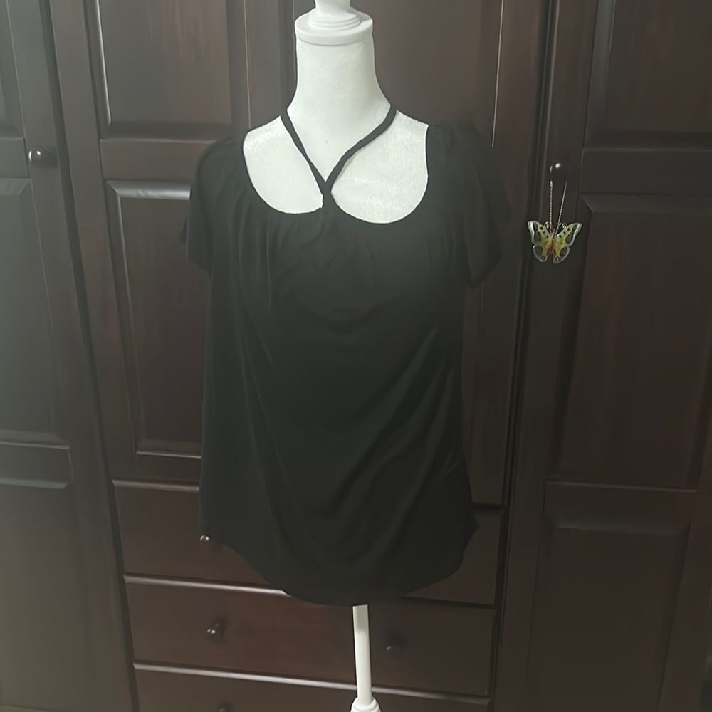 Black Asymmetrical Short Sleeve Blouse